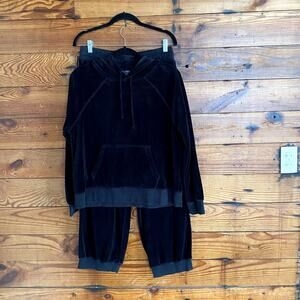 J Crew Black Velour Hoodie and Jogger Loungewear Outfit Size Medium